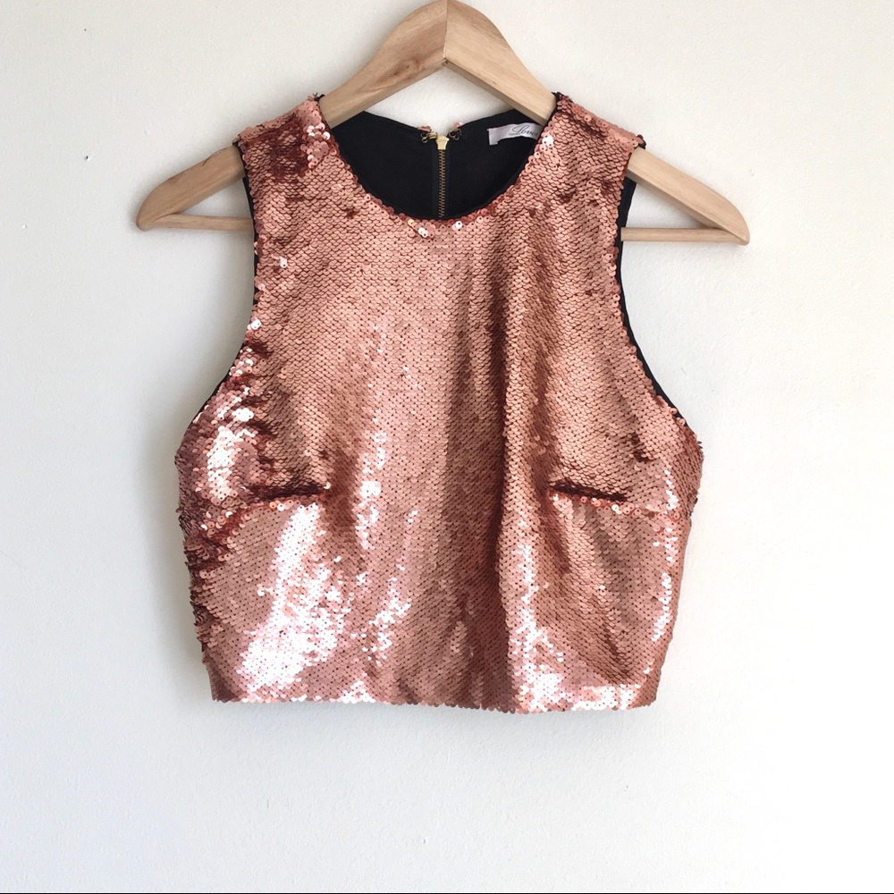 Lovers + Friends pink sequin sleeveless crop top